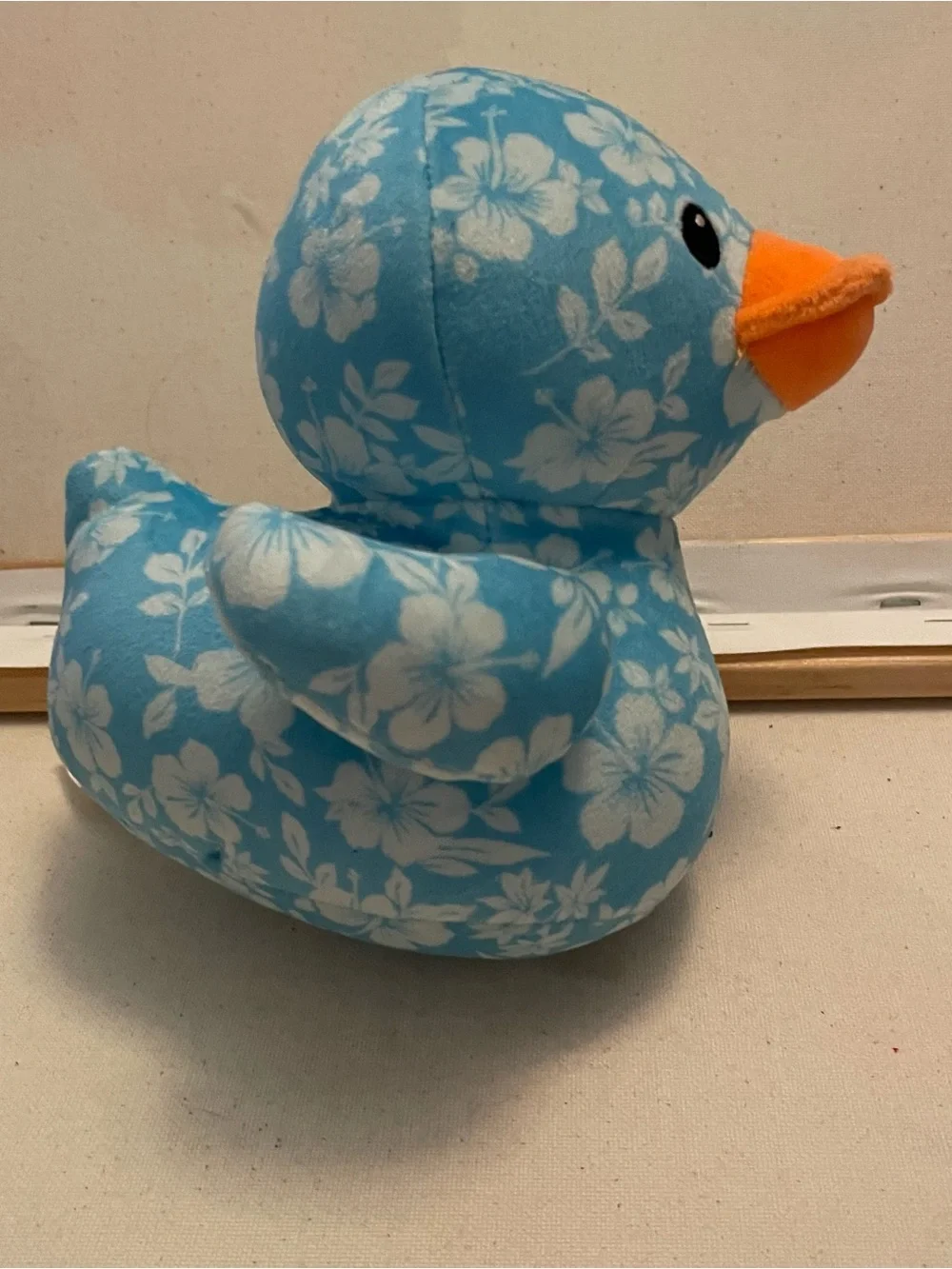 Blue Floral Plush Duck Toy with Orange Beak